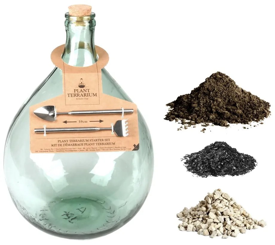 Szklane terrarium z narzędziami do uprawy roślin Esschert Design, 15 l