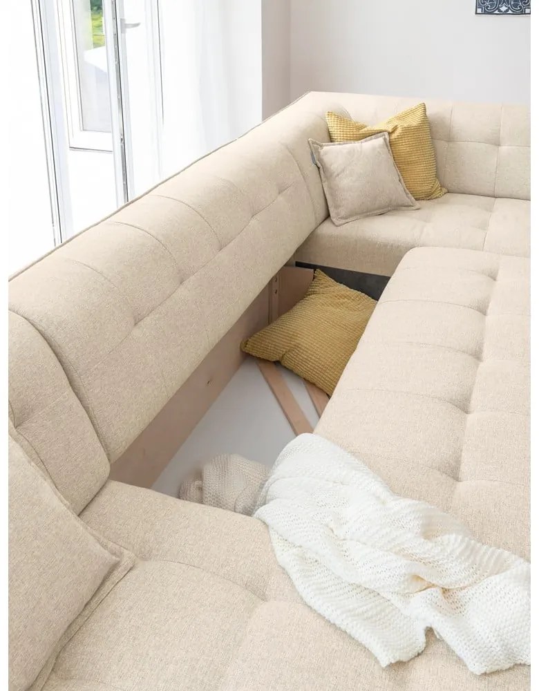 Beżowa rozkładana sofa w kształcie litery "U" Miuform Dazzling Daisy, prawostronna