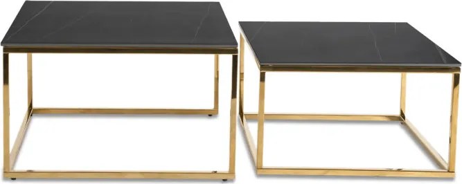 Zestaw Stolików Kawowych TENOR Czarny Marmur/Złoty do Salonu Glamour