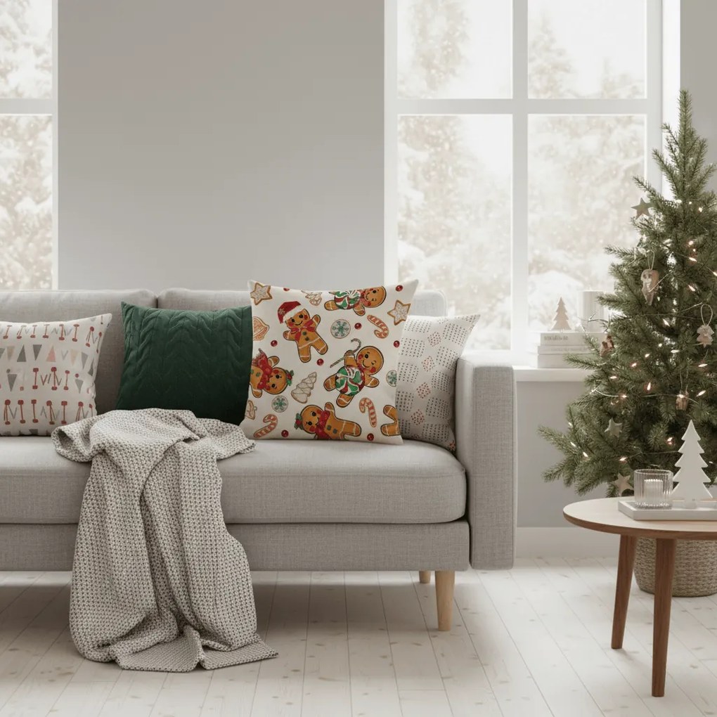 Świąteczna poszewka na poduszkę GINGER PARADE 45x45 cm, beżowa