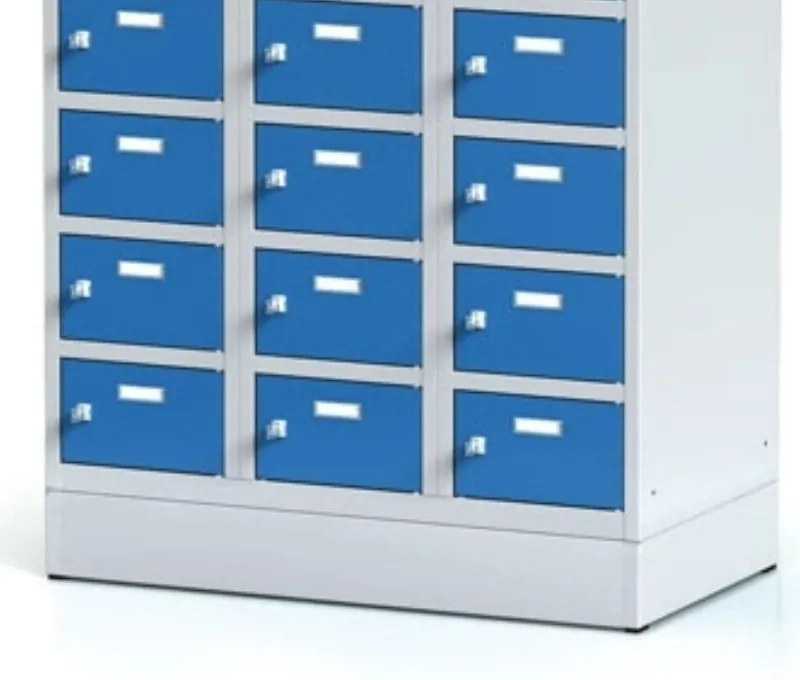 Szafka skrytkowa S6 na cokole, 30 schowków, 1920 x 900 x 500 mm, zamek obrotowy, drzwi szare