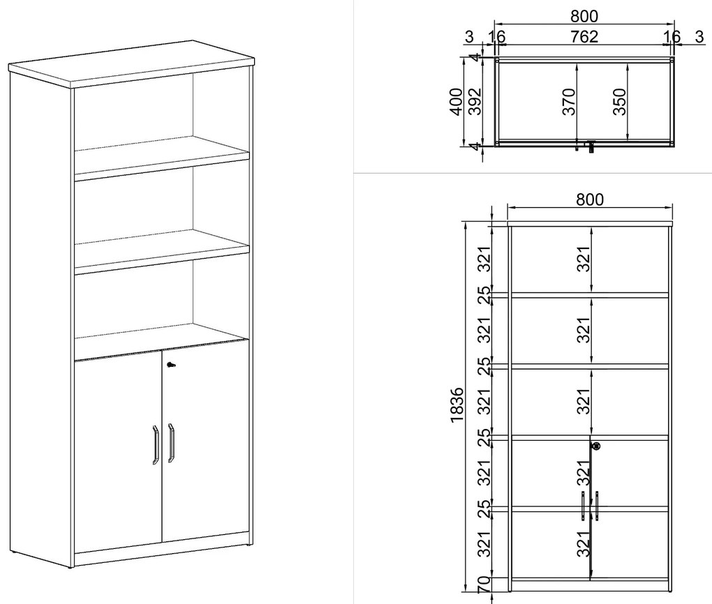 Kombinowana szafa biurowa ARRISTO LUX, 800 x 400 x 1836 mm, brzoza