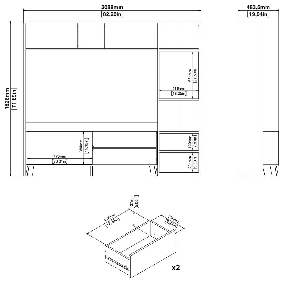 Biało-naturalny zestaw pod TV w dekorze dębu 209x183x48 cm Next – Tvilum