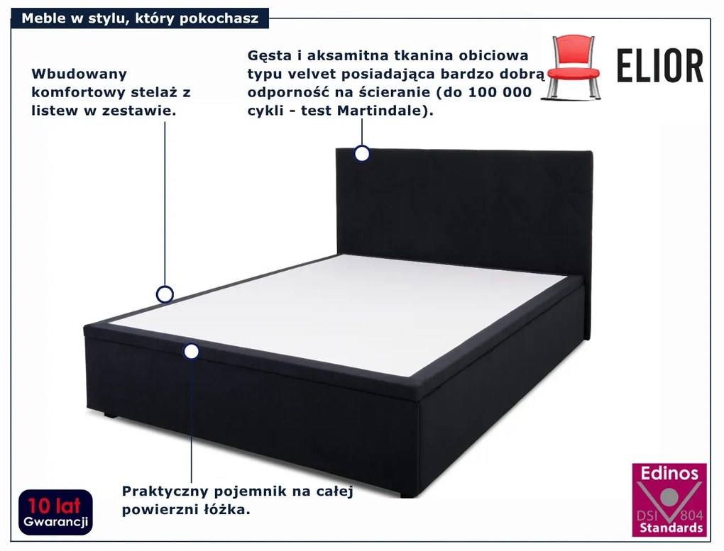 Czarne łóżko pluszowe z pojemnikiem 160x200 G7-F99