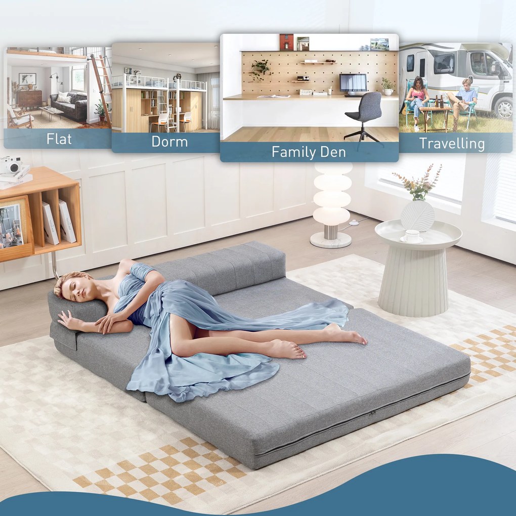 HOMCOM Składany fotel z funkcją łóżka, łóżko dla gości, składane, do 250 kg, 138x80x50 cm, Szary