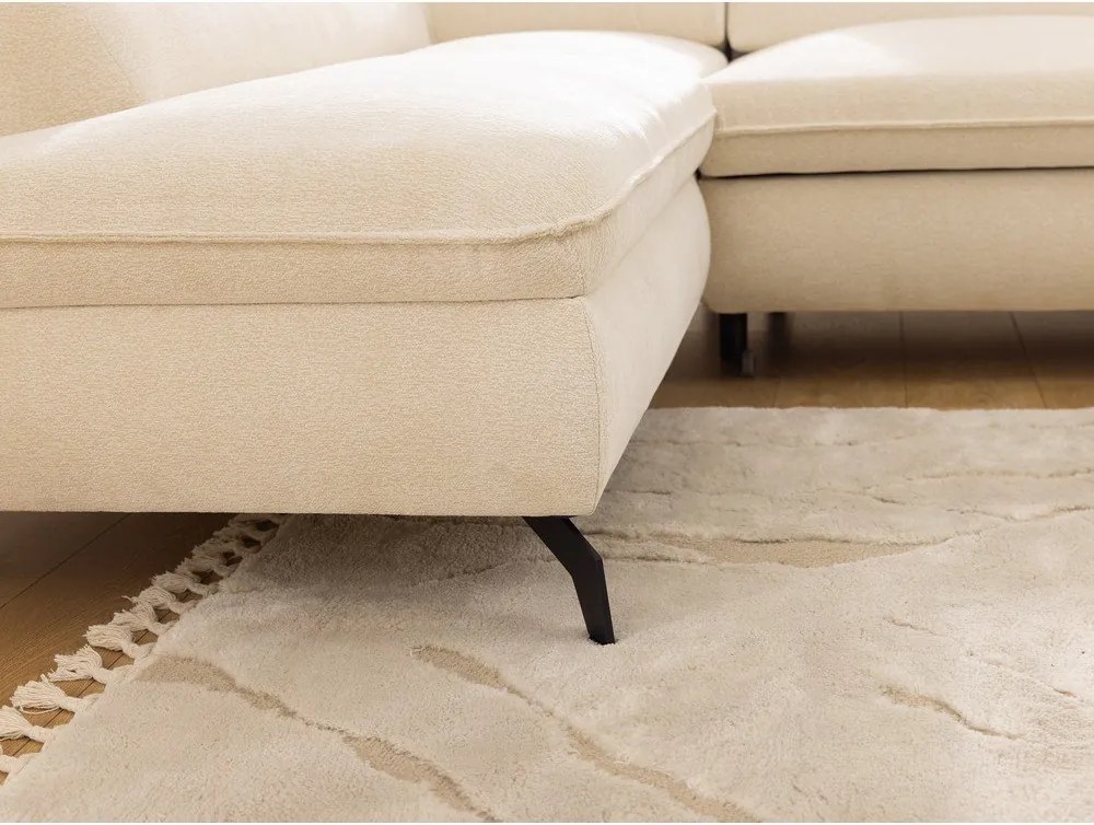 Kremowy narożnik z tkaniny szenilowej (lewostronny/w kształcie litery L) Marbeya – Ropez