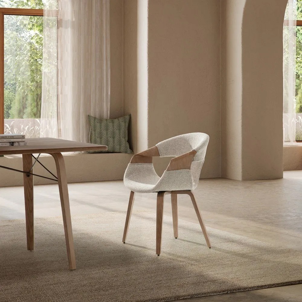 Beżowe tapicerowane fotele jadalniane zestaw z podłokietnikami 2 szt. Elif – MOME