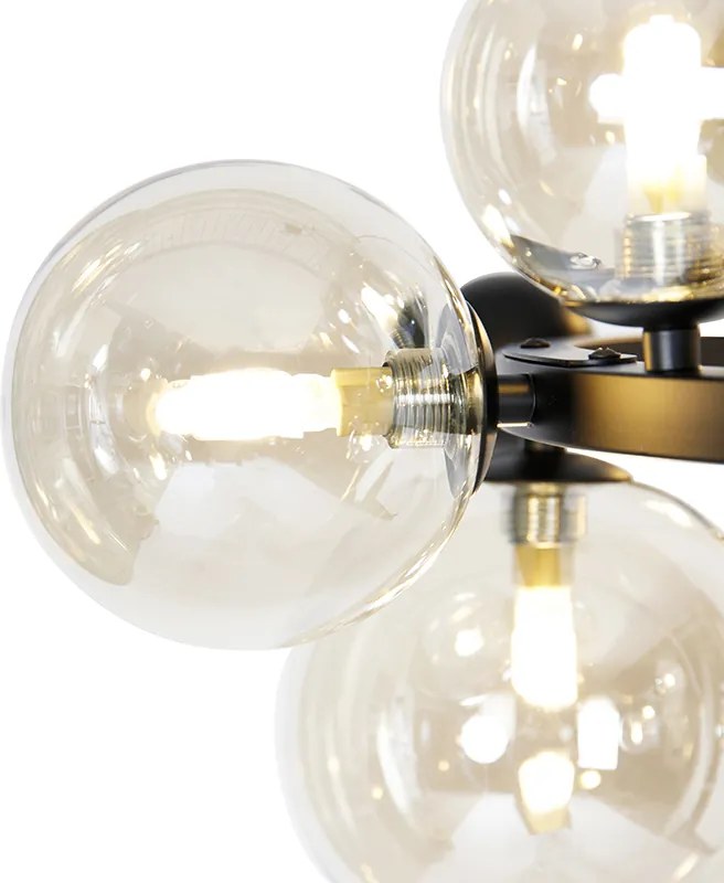 Lampa wisząca w stylu art deco czarna z bursztynowym szkłem 12-świateł - David
