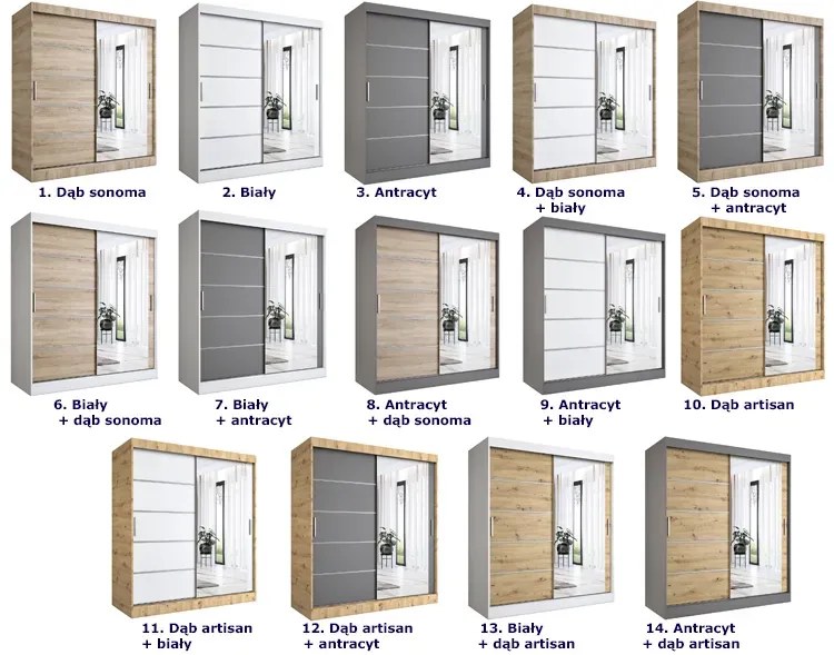 Szafa 180X200 Biały Przesuwna Antracyt + R3-M08