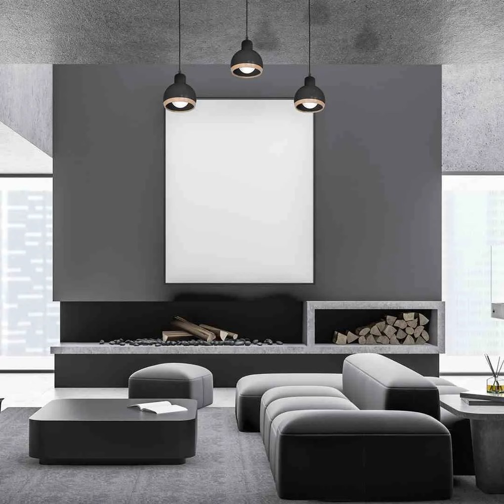 Lampa wisząca, potrójna, czarna, OVAL BLACK 3xE27