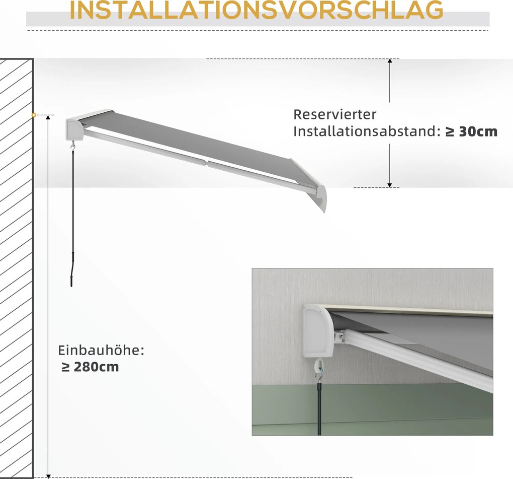 Outsunny Markiza, elektryczna/ręczna, w pełni kasetowa, pilot zdalnego sterowania, rama aluminiowa, 4 x 3 m, Jasnoszary