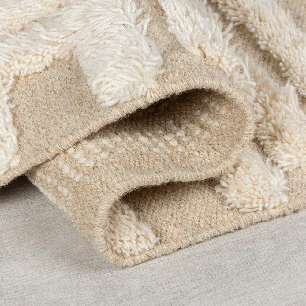 Beżowo-kremowy wełniany dywan tkany ręcznie 160x230 cm Greek Key – Flair Rugs