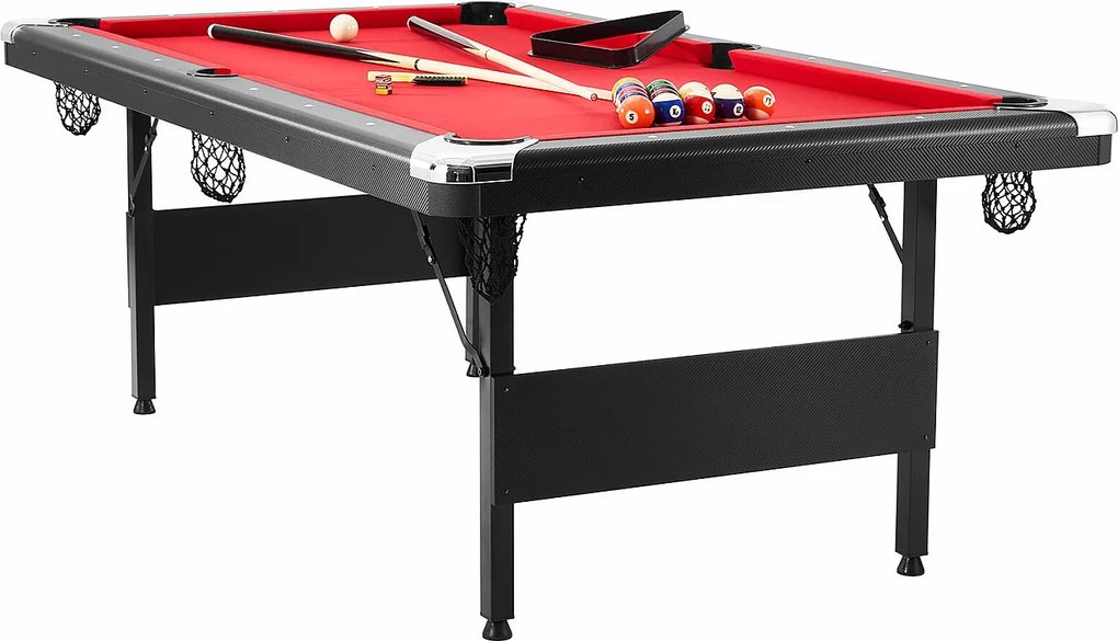 Stół Konwertowalny, SucceBuy 213 cm Pool Table, Przenośny Stół Bilardowy z Czerwonym Suknem do Pokoju Gier