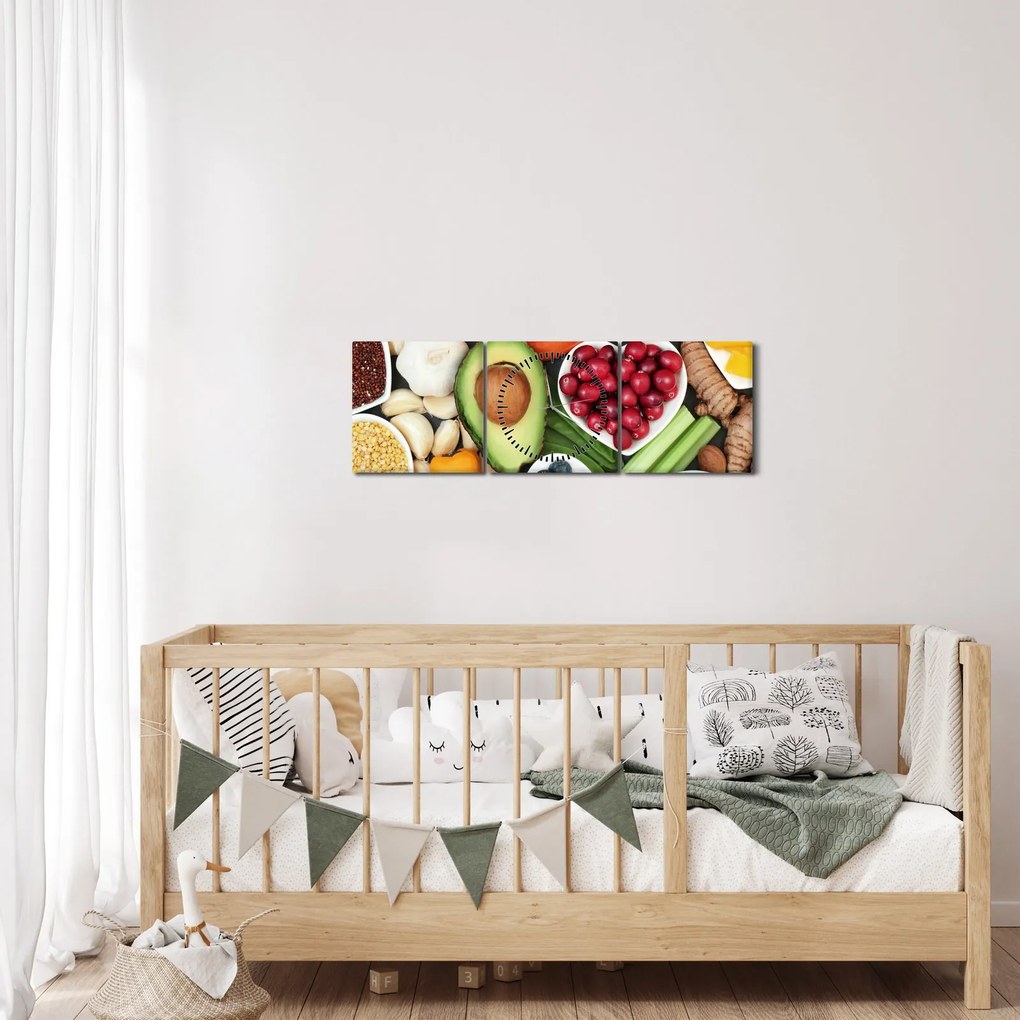 Obraz - Zdrowa żywność (z zegarem) (90x30 cm)
