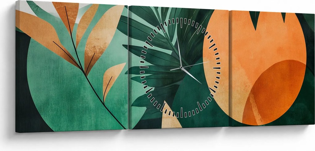 Obraz - Geometryczne motywy naturalne (z zegarem) (90x30 cm)