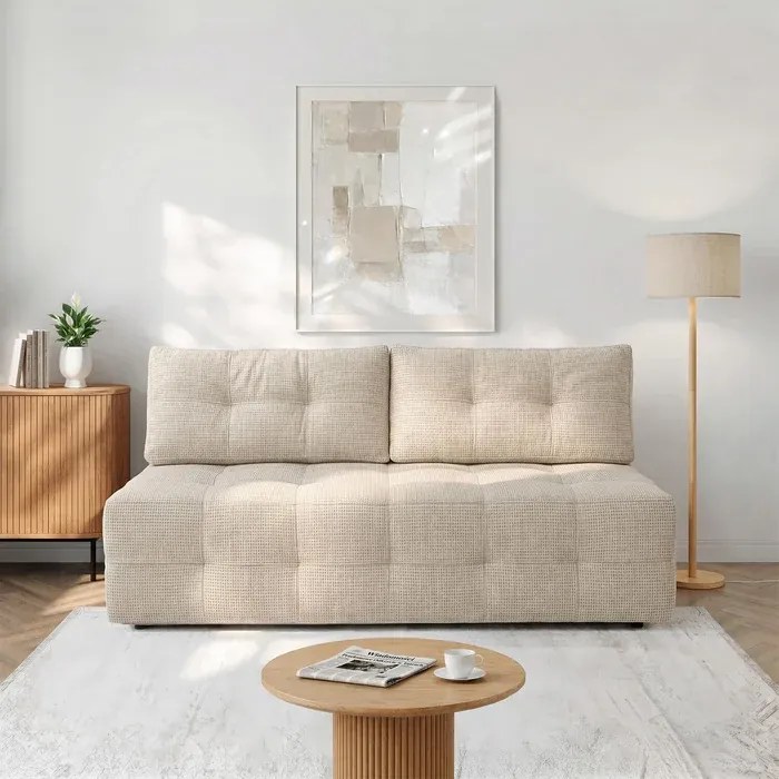 Sofa z Funkcją Spania MORANA Kremowa Szenil Nowoczesna