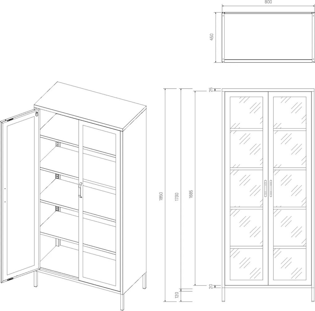 Metalowa witryna wysoka Modern Angelo granatowa