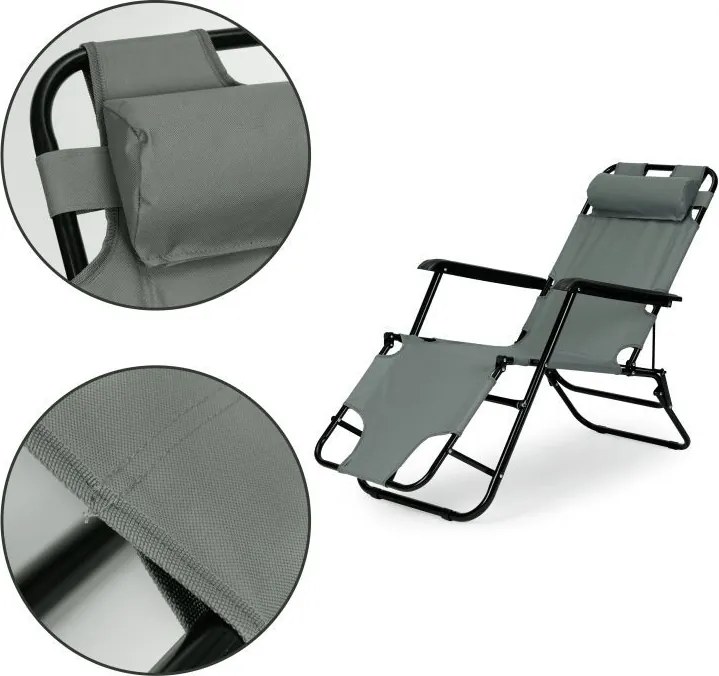 Regulowany leżak ogrodowy składany Tenero 010, szary