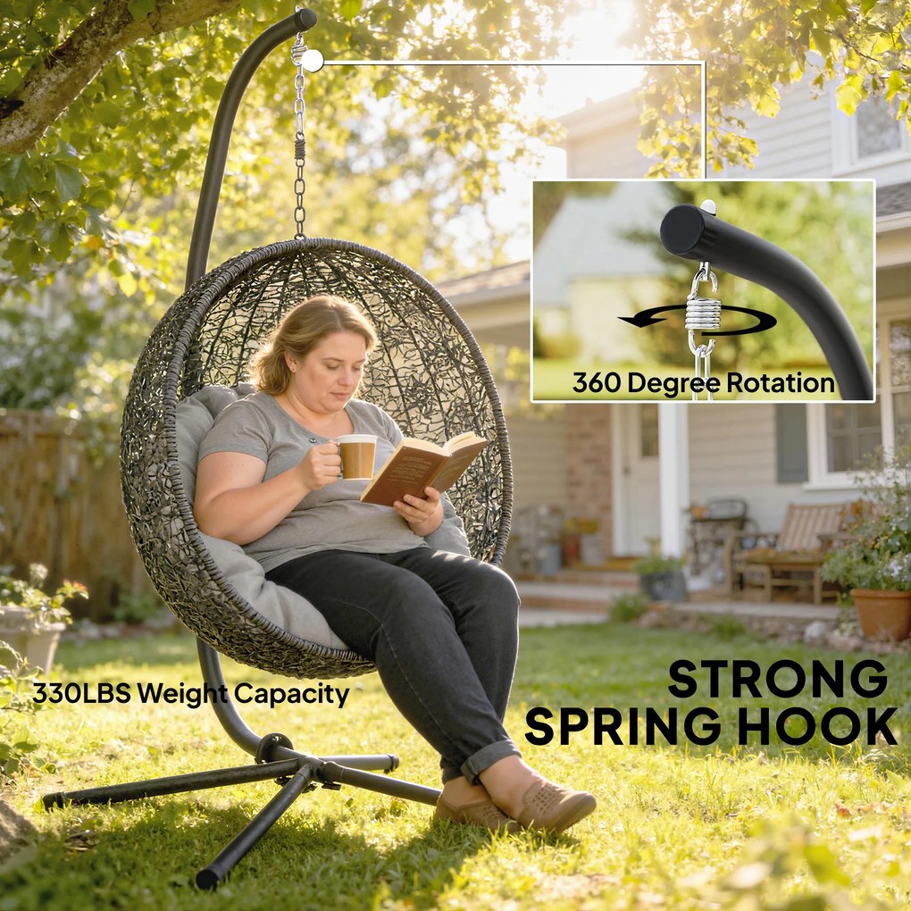 Outsunny Stelaż do foteli wiszących w kształcie litery C, Regulowany metalowy stojak z łańcuchem, Udźwig 150 kg, Czarny | Aosom PL