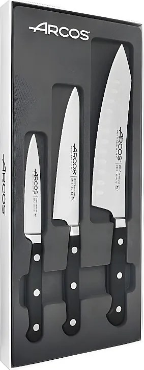 Zestaw 3 Noży Kuchennych Arcos Seria Ópera Ostrza ze Stali Nierdzewnej NITRUM® 100-140-180 mm Rączki z Czarnego Polipropylenu