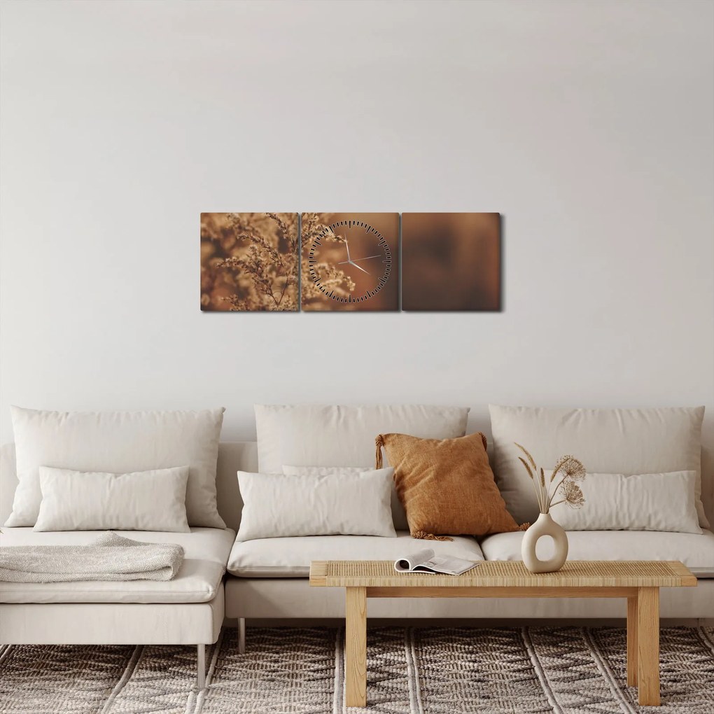 Obraz kwitnącej trawy (z zegarem) (90x30 cm)