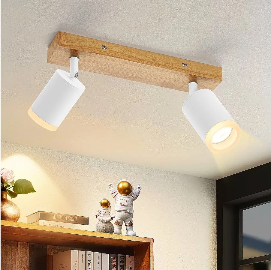 NETTLIFE Biały reflektor sufitowy GU10 Vintage Drewniany reflektor ścienny Obrotowy bez żarówki 350° Obrotowy