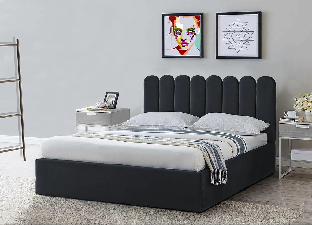 Tapicerowane łóżko Venezia 130x212x90 cm, powierzchnia spania 120x200 cm, schowek, podnośnik, tkanina Monolith granatowy