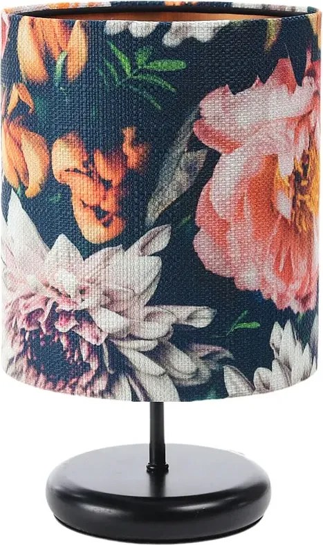 Czarna lampka nocna z abażurem w kwiaty - 5X S383 S1-W94