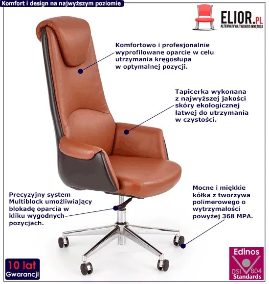 Elegancki brązowy fotel obrotowy Bilton