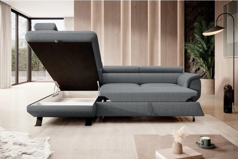 Narożnik RAVEN L Lewostronny wolnostojący z funkcją spania tkanina ARAGON 93 Szary WERSAL