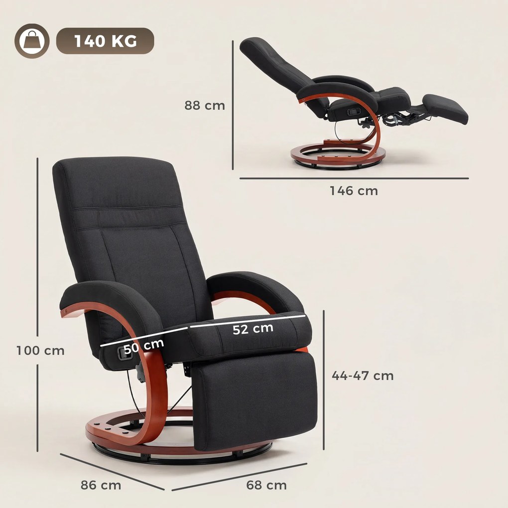 HOMCOM fotel relaksacyjny z funkcją leżenia fotel telewizyjny z wysokim oparciem ergonomiczne podłokietniki podnóżek drewniana podstawa wygląd lnu | Aosom PL
