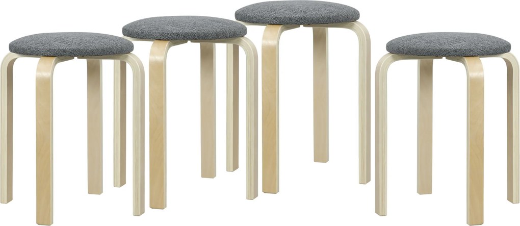 HOMCOM Stołki tapicerowane w zestawie 4 sztuki, stosowalne, z lakierowaną powierzchnią i drewnianymi nogami, Szare