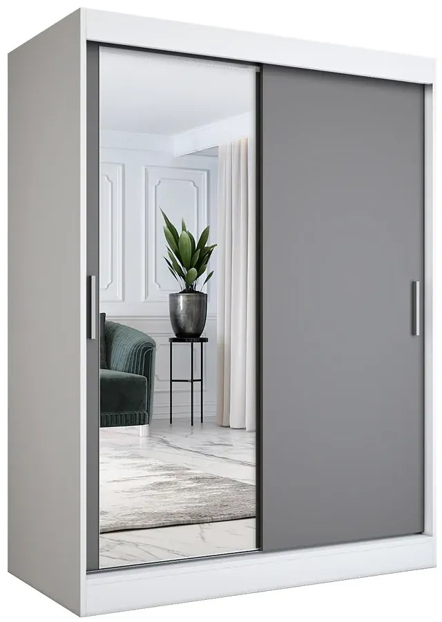 Szafa przesuwna z lustrem 150 cm biel + antracyt - Seko 4X