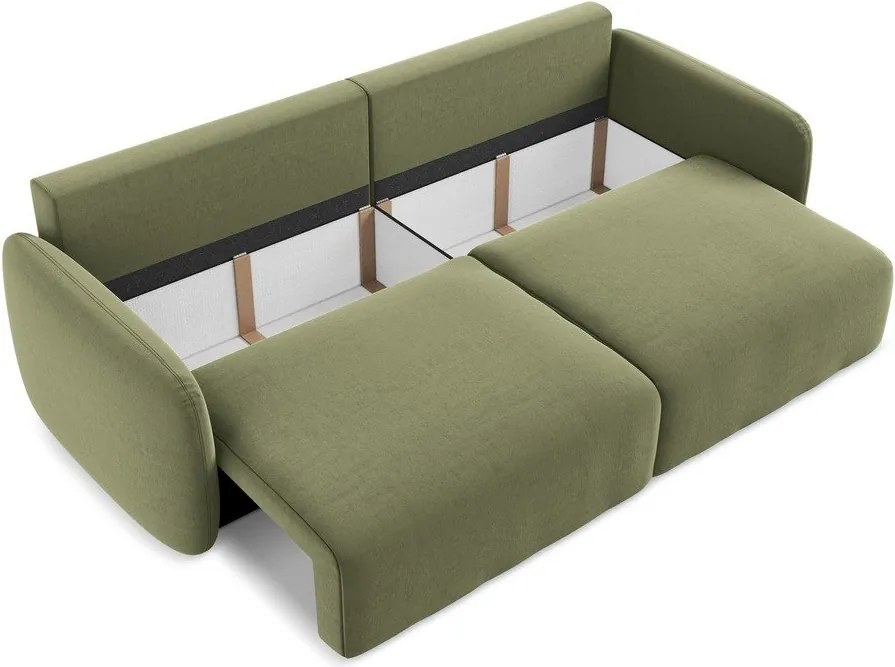 Zielona aksamitna rozkładana sofa ze schowkiem 238 cm Kalena – Makamii