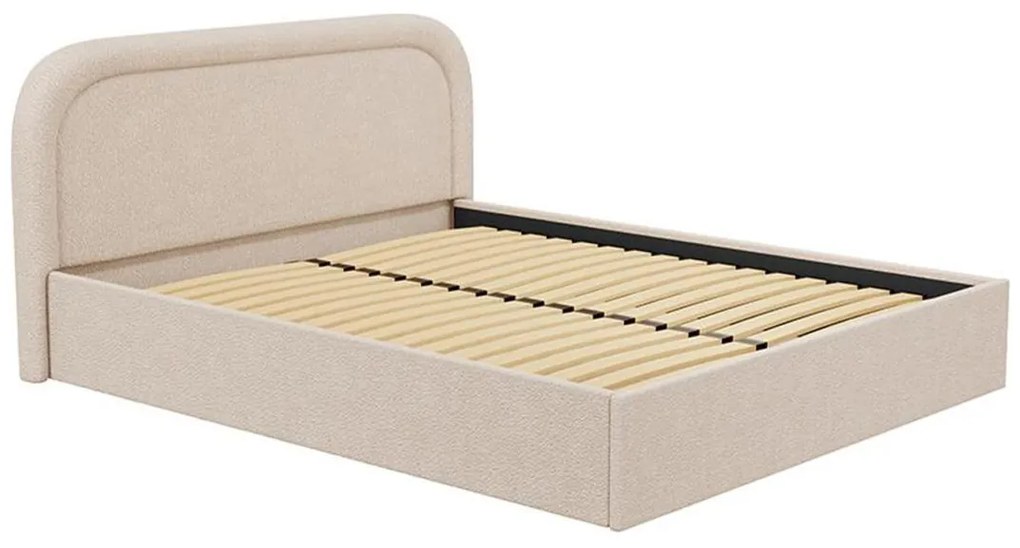 Łóżko ze skrzynią - 180 x 200 cm - Tkanina bouclette - Beżowe - FIREZA II