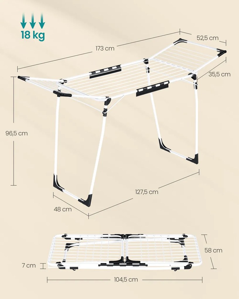 Suszarka na pranie BREEZE, 56,5x173x96,5cm, biała SongmicsHome