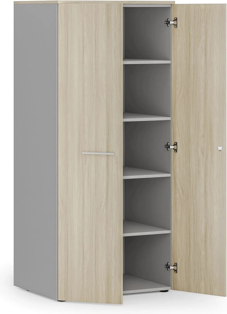Szafa biurowa z drzwiami PRIMO GRAY, 1781 x 800 x 600 mm, szary/dąb naturalny