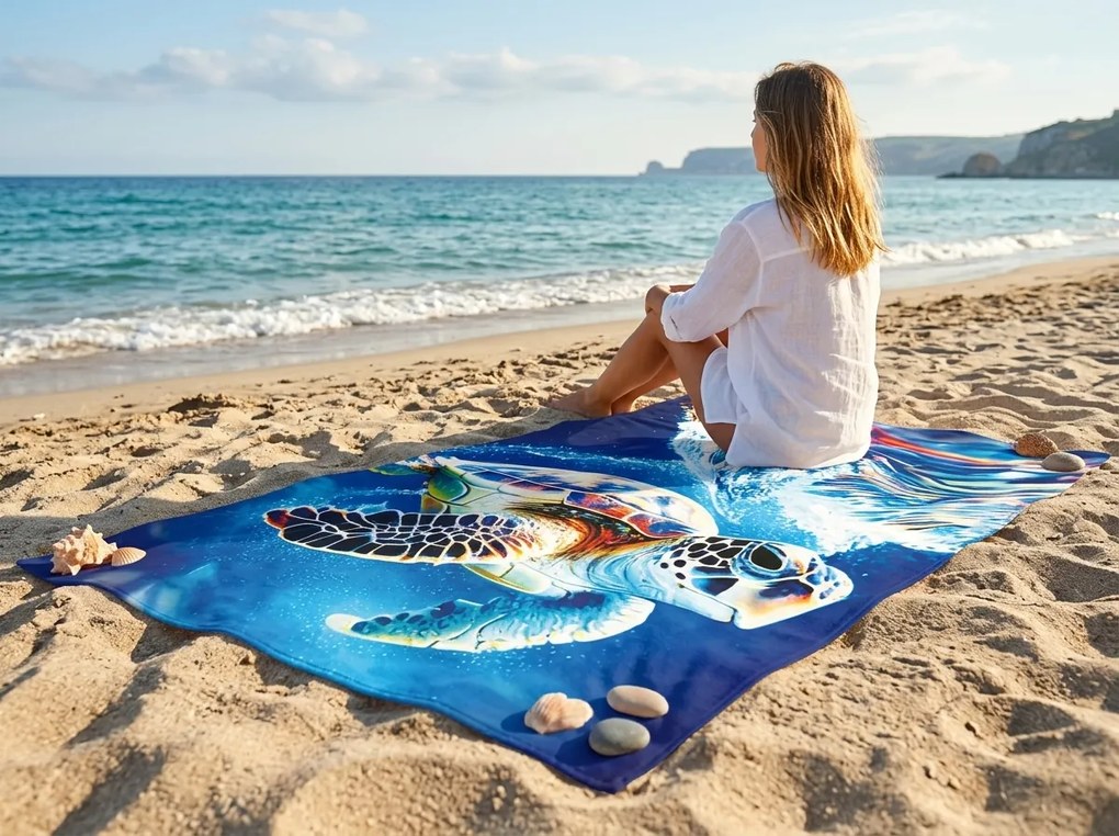 Szybkoschnący ręcznik plażowy XXL CHELONIA niebieski 150 x 210 cm, 100% mikrofibra