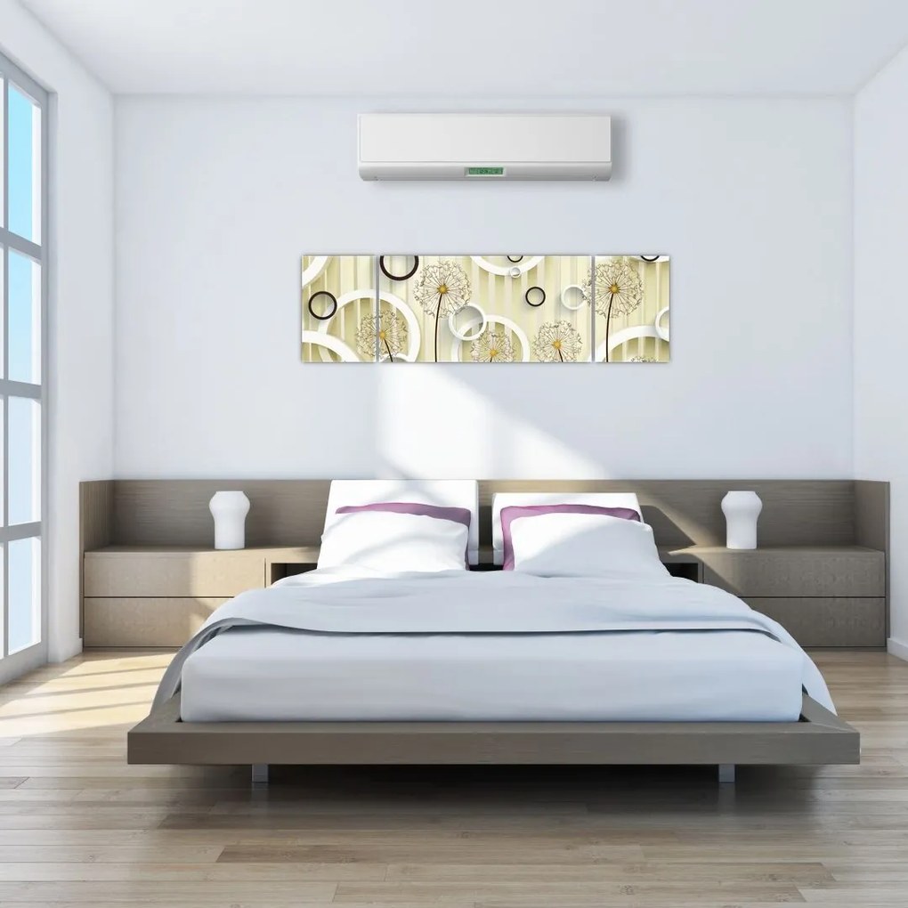 Abstrakcyjny obraz z dmuchawcami (170x50 cm)