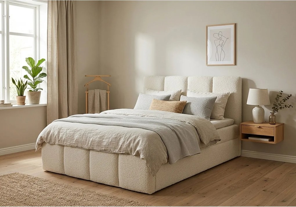 Stylowe łóżko tapicerowane KORA 120x200 cm w tkaninie CENTAUR 1 złamanej bieli