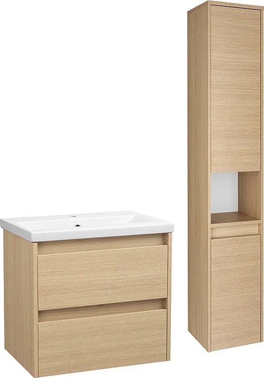 Zestaw do Łazienki 60cm Szafka z Umywalką Słupek Ryflowane Fronty Aria