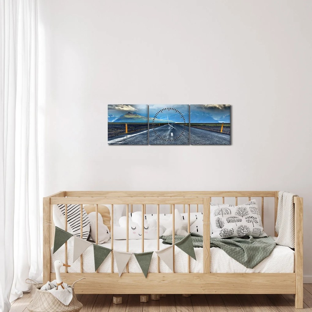 Obraz drogi podczas burzy (z zegarem) (90x30 cm)