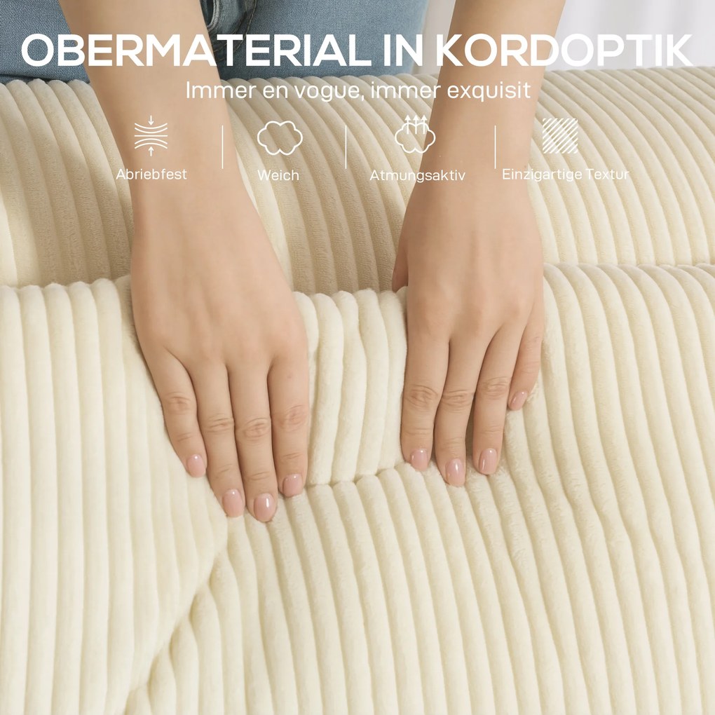 HOMCOM Sofa 3-osobowa, miękka pianka, szerokie podłokietniki, 2 poduszki, tapicerka manchester, beżowa