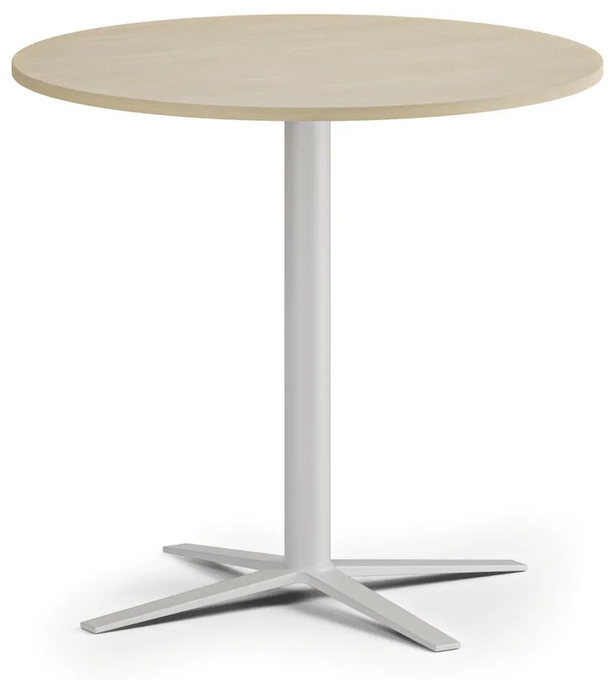 Stolik kawowy AURA, średnica 80 cm, biała podstawa, brzoza