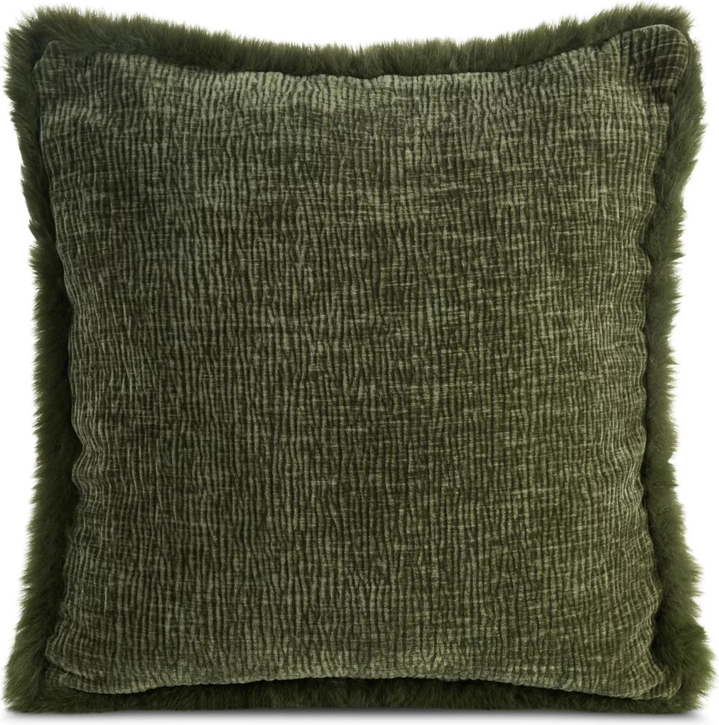 Oliwkowa poszewka dekoracyjna z futerkiem na brzegach Blanca