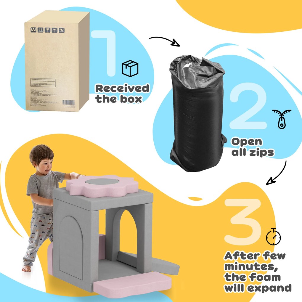 AIYAPLAY 12-elementowy Zestaw Bloków z Pianki do Wspinaczki, Budowy, Czołgania, Wewnętrzne Maty do Zabawy z Pokrowcem Kordurowym, Szary + Różowy