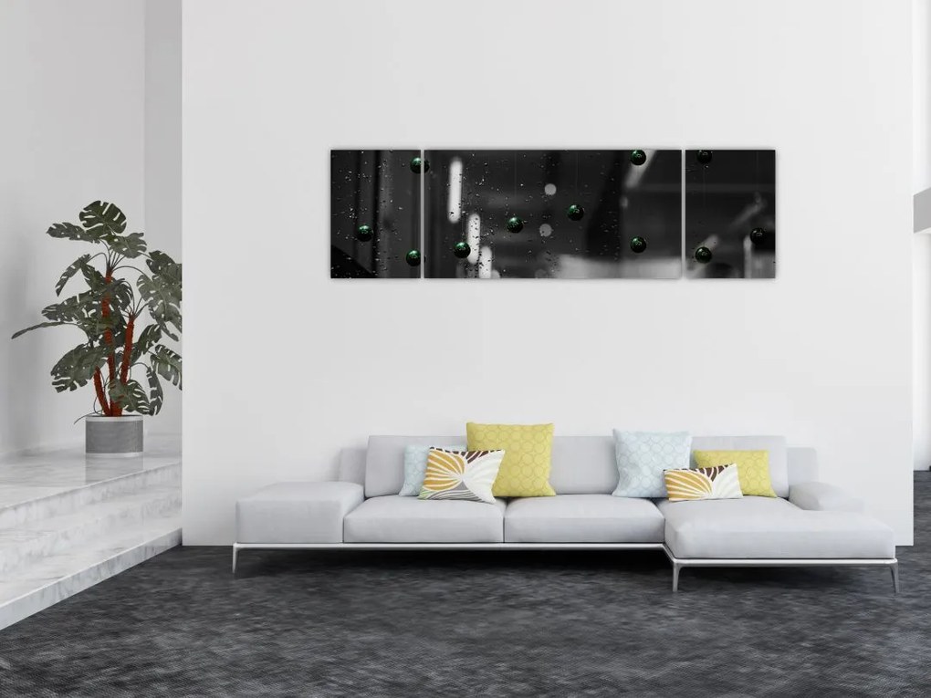 Abstrakcyjny obraz - zielone kulki (170x50 cm)