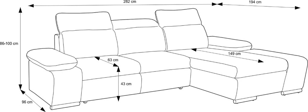 Masseno Narożnik TRENTO z funkcją spania i pojemnikiem na pościel Narozniki L, Rozkładana sofa - Szary, PUENTE 11