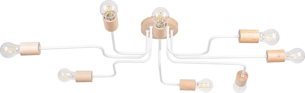 Żyrandol Loft Timbo, Stal/Drewno - 8 Źródło - L.100 X H.16.5 Cm - Biały/Naturalne Drewno