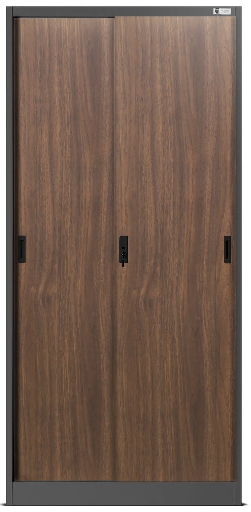 Szafa metalowa biurowa z drzwiami przesuwnymi antracytowa/orzech, 900x1850x400 mm: KUBA Eco Design